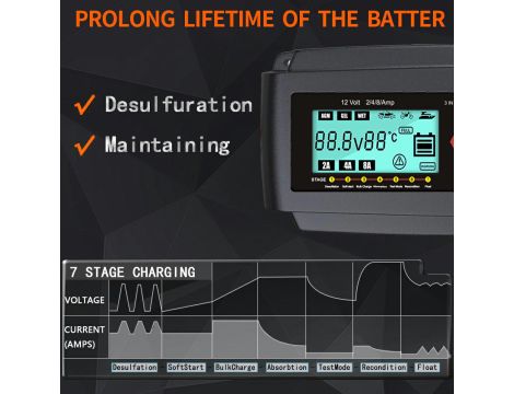 Battery Charger Everpower 12V 2/4/8A LCD - 9