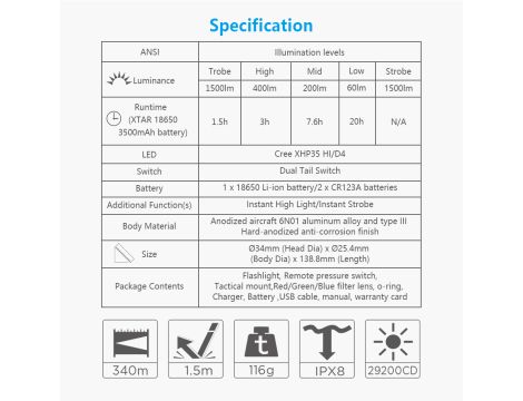 Flashlight XTAR TZ28 Full Set - 13