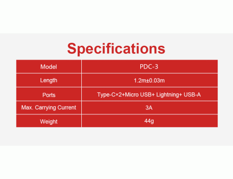 All in one Multiple USB Cable XTAR PDC-3 3A RED - 15