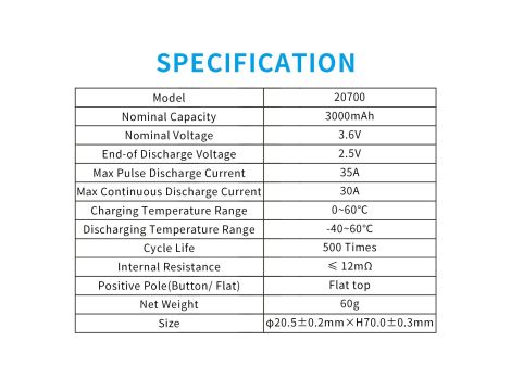 XTAR 20700-3000 3000mAh Li-ION - 8