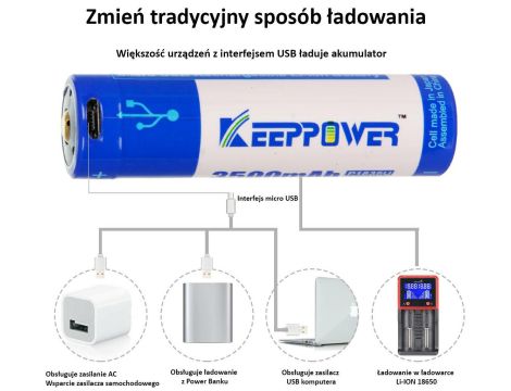 KEEPPOWER ICR16340-80PCM 800mAh Li-ION m-USB - 6