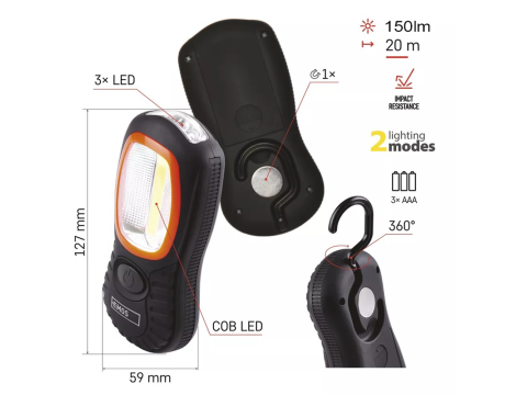 Flashlight EMOS COB LED+3 LED P3883 - 7