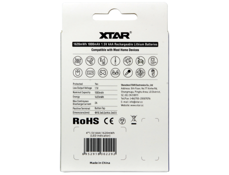 XTAR 10440-1.5V 1620mWh Li-ION AAA B4 - 7