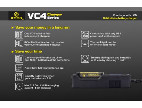 Charger XTAR VC4 for 18650/32650 USB - 36