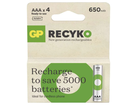 GP Recyko HR03/AAA 650mAh Series B4 1,2V