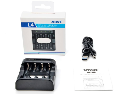 Zestaw XTAR: Ładowarka L4 NEW AA/AAA 1,5V Li-ION + Akumulatory XTAR 10440-1.5V 1620mWh Li-ION AAA - 4