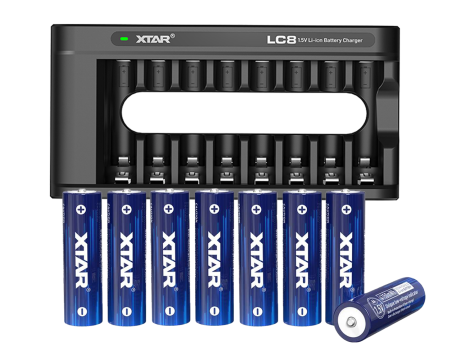 Zestaw XTAR: Ładowarka XTAR LC8 AA/AAA 1,5V Li-ION + Akumulatory XTAR 14500-1.5V 4150mWh Li-ION AA
