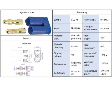 Złącze Amass EC5-M męskie 40/90A - 6