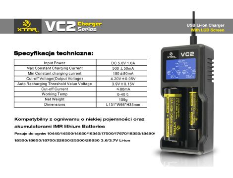 Charger XTAR VC2 for 18650/26650 USB - 30