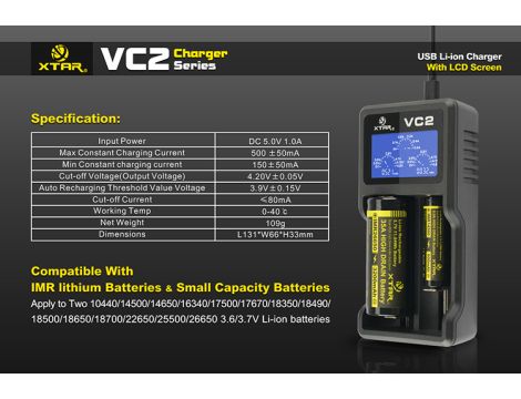 Charger XTAR VC2 for 18650/26650 USB - 37