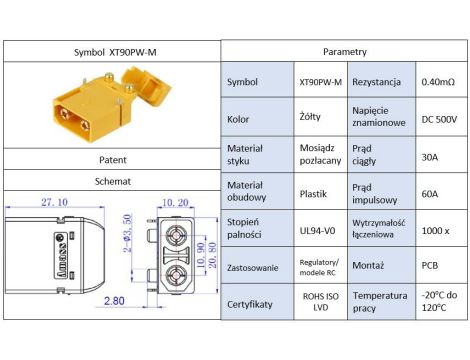 Amass XT90PW-M connector - 9