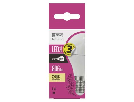 Żarówka EMOS kulka LED E14 8W WW ZQ1230 - 3